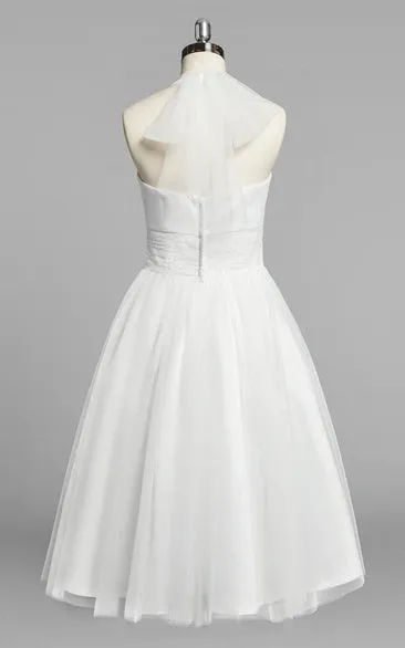 Halter A-Line Short Tulle Wedding Dress With Ruching