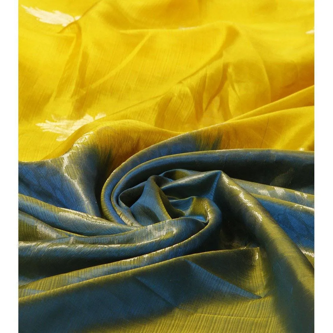 Handwoven Yellow and Blue Silk Saree