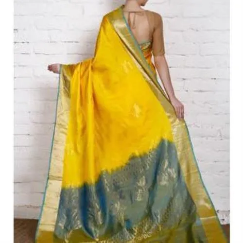 Handwoven Yellow and Blue Silk Saree