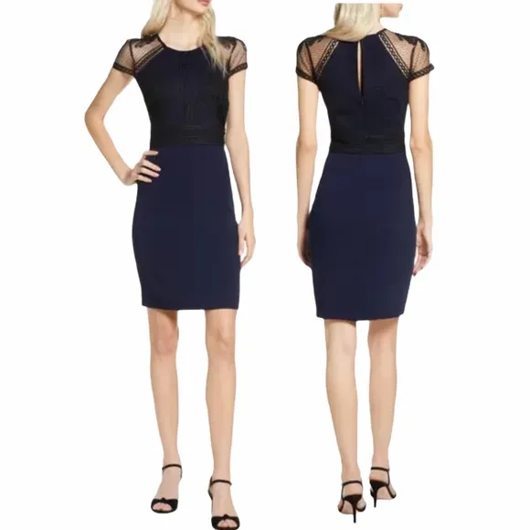 Harlyn Soutached Sheath Dress Black Navy S