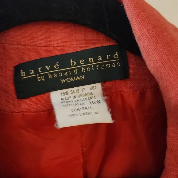 Harve Benard red 100% linen button up blazer jacket 16W