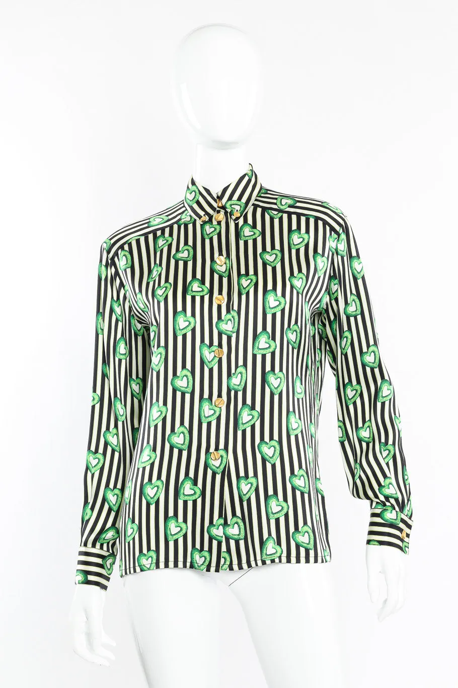 Heart Wreath Striped Silk Blouse