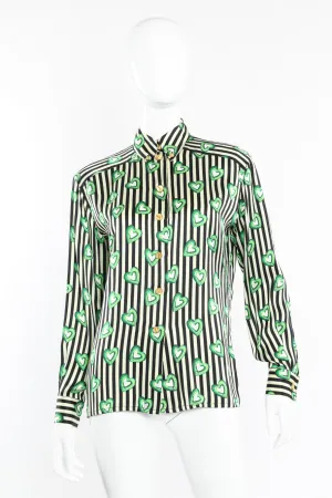 Heart Wreath Striped Silk Blouse