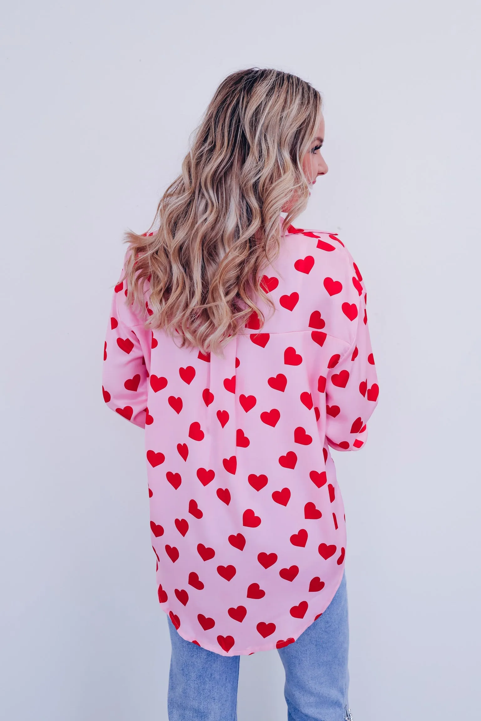 Hearts A Flutter Button Up Blouse