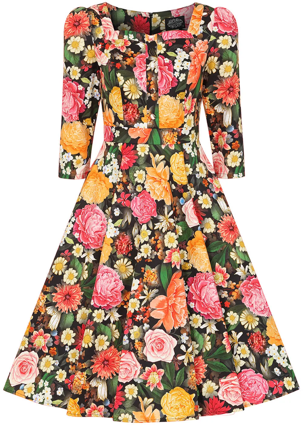Hearts & Roses Cassidy Floral 50's Swing Dress Black