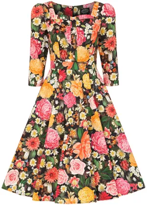 Hearts & Roses Cassidy Floral 50's Swing Dress Black
