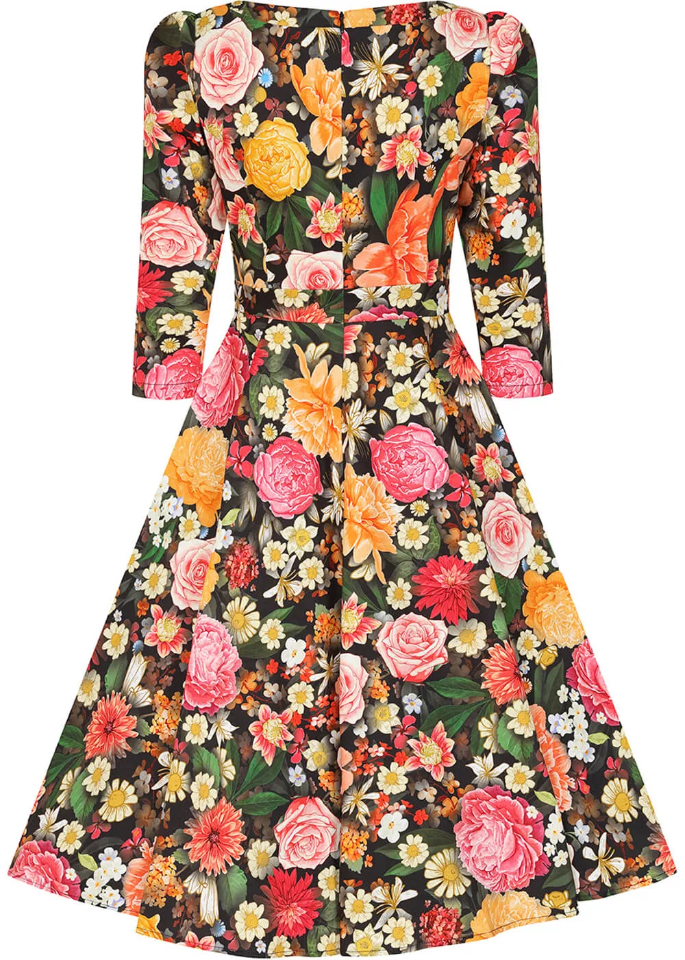 Hearts & Roses Cassidy Floral 50's Swing Dress Black