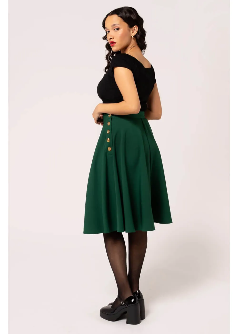 Hell Bunny Ravenwood 40's Swing Skirt Dark Green