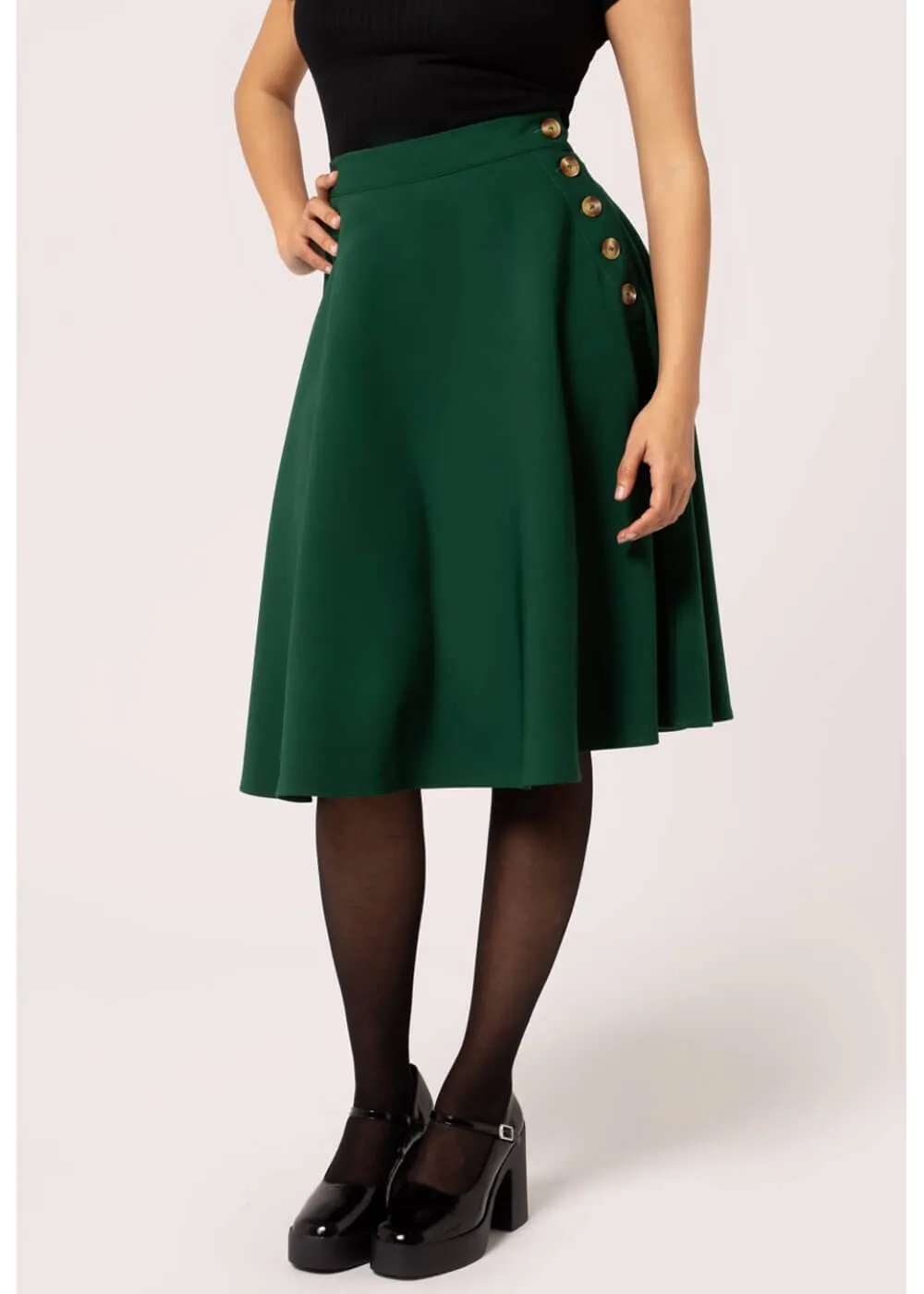 Hell Bunny Ravenwood 40's Swing Skirt Dark Green