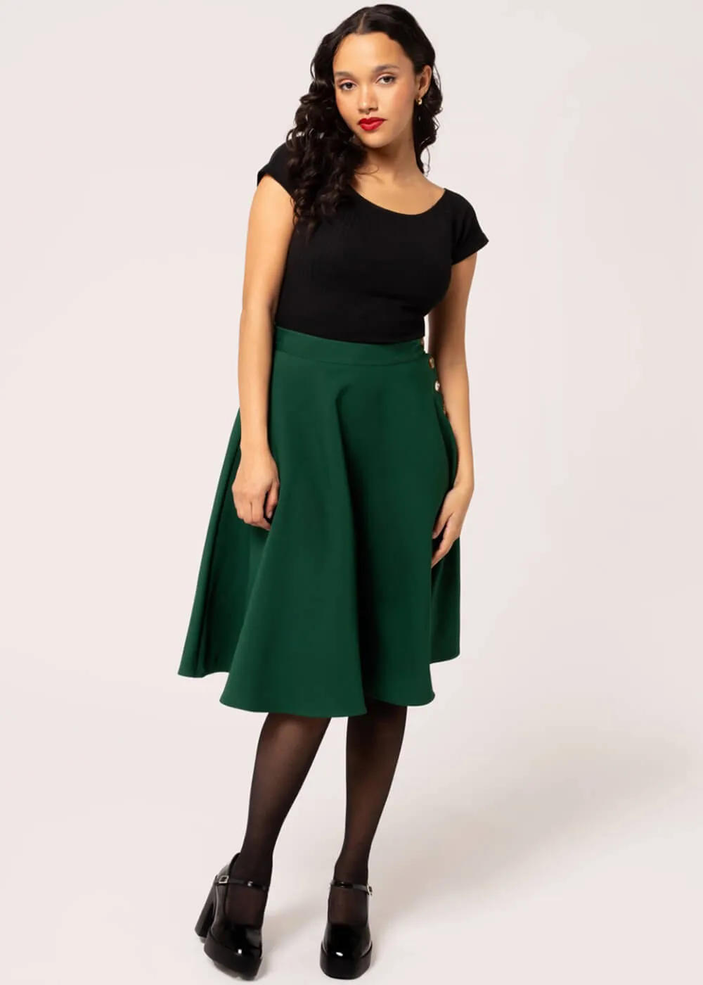 Hell Bunny Ravenwood 40's Swing Skirt Dark Green
