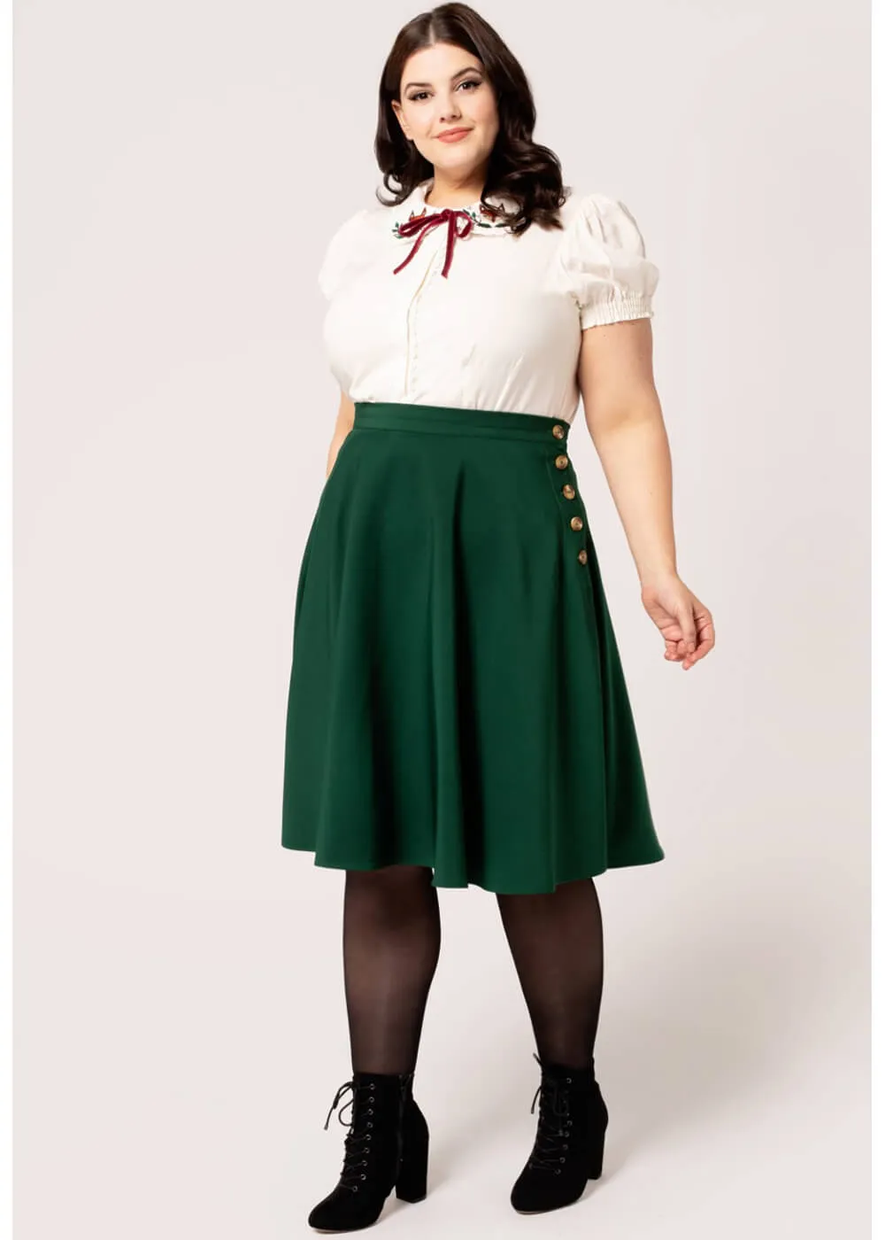 Hell Bunny Ravenwood 40's Swing Skirt Dark Green
