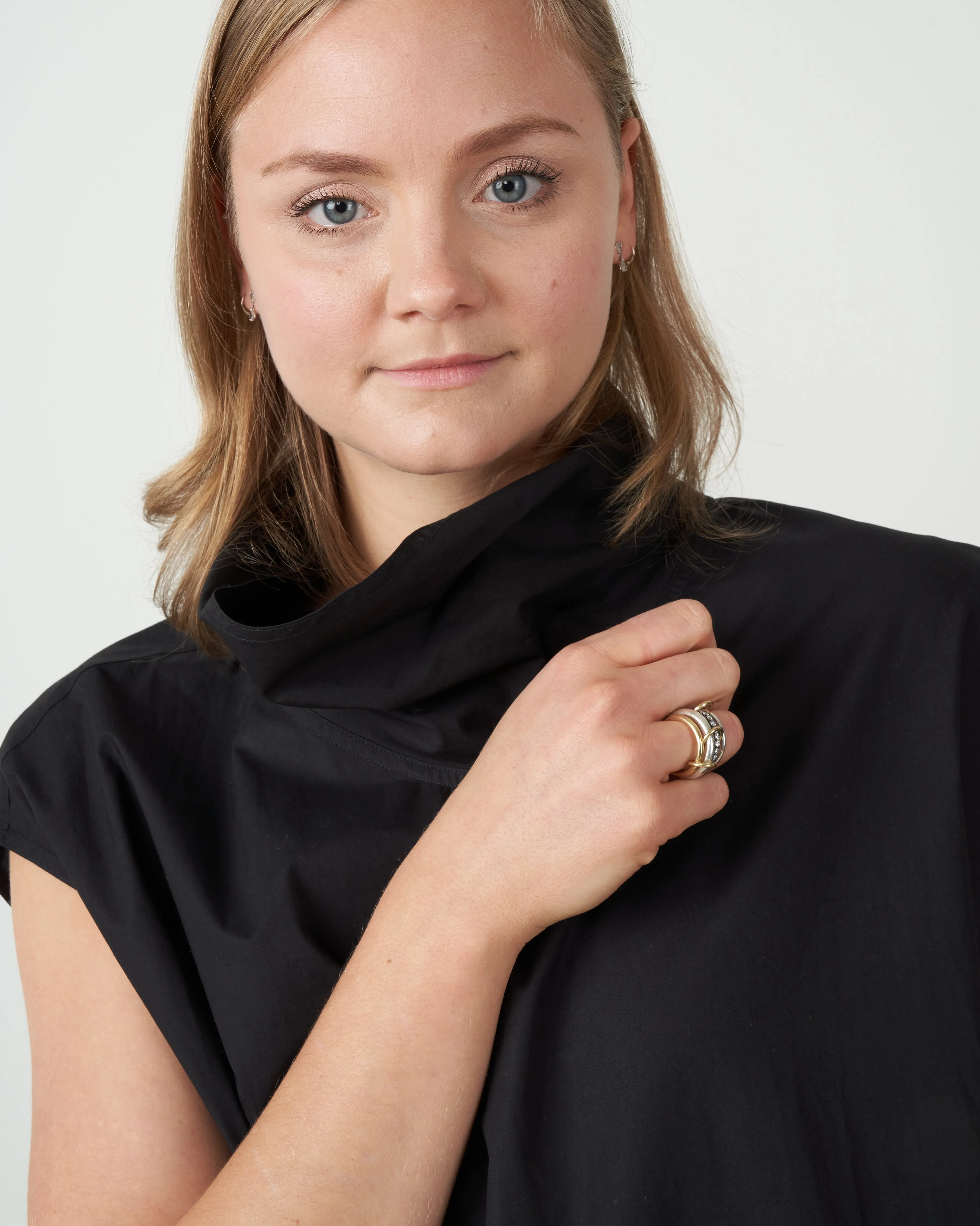 high collar a-line dress - woven jet
