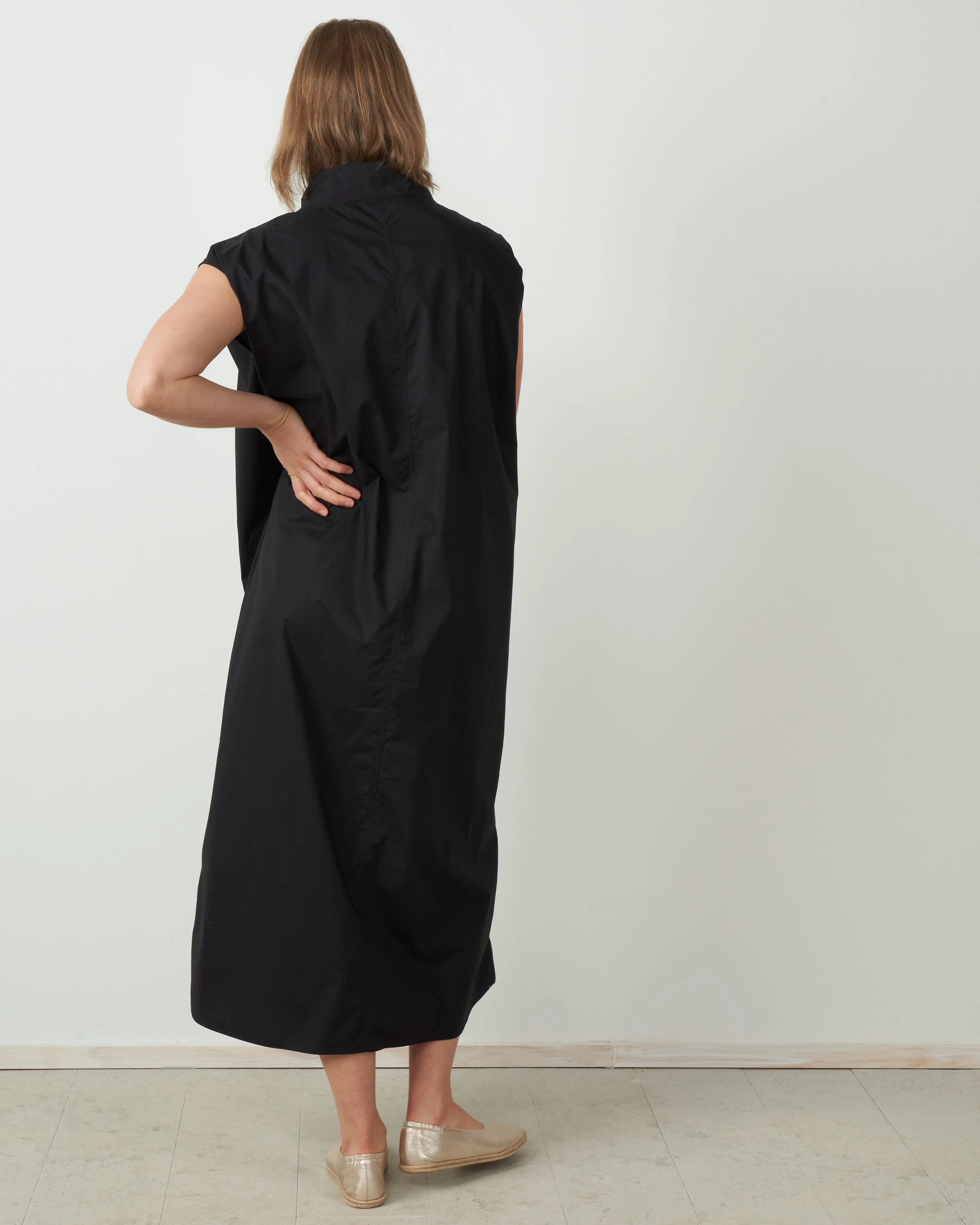 high collar a-line dress - woven jet