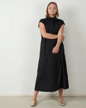 high collar a-line dress - woven jet