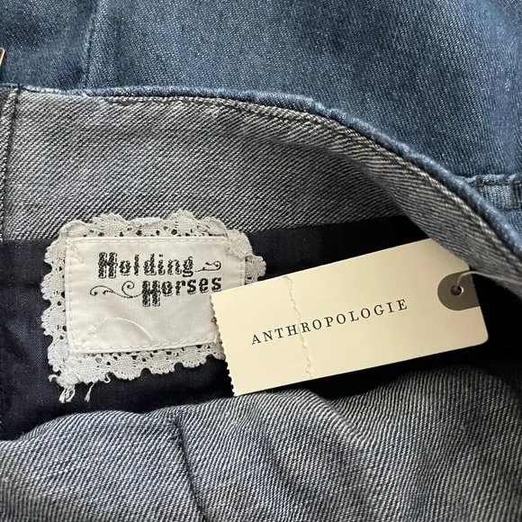 Holding Horses Anthropologie Blue Denim Asymmetric Layered Pencil Skirt