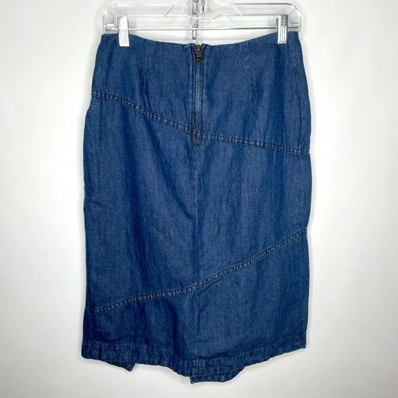 Holding Horses Anthropologie Blue Denim Asymmetric Layered Pencil Skirt