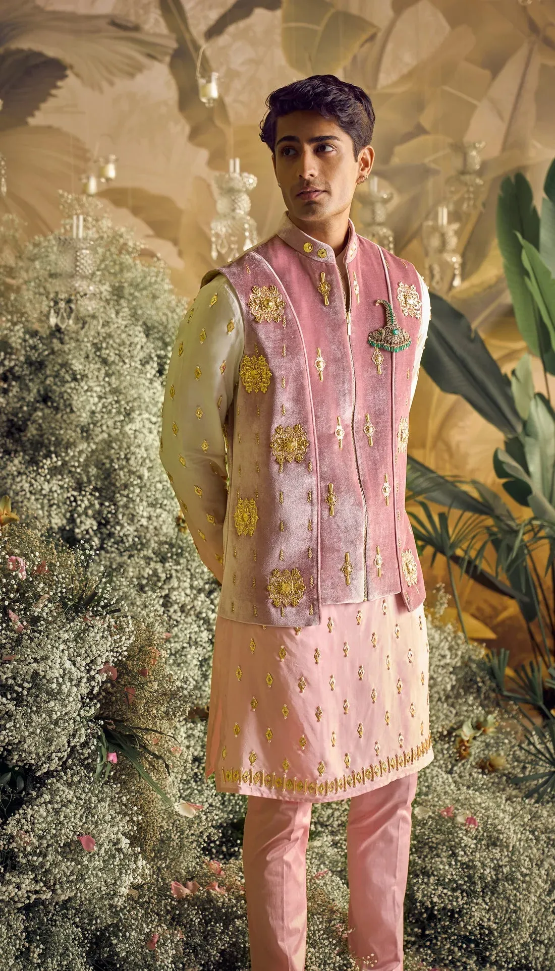 HUGO - IVORY AND ROSE PINK VEST JACKET SET