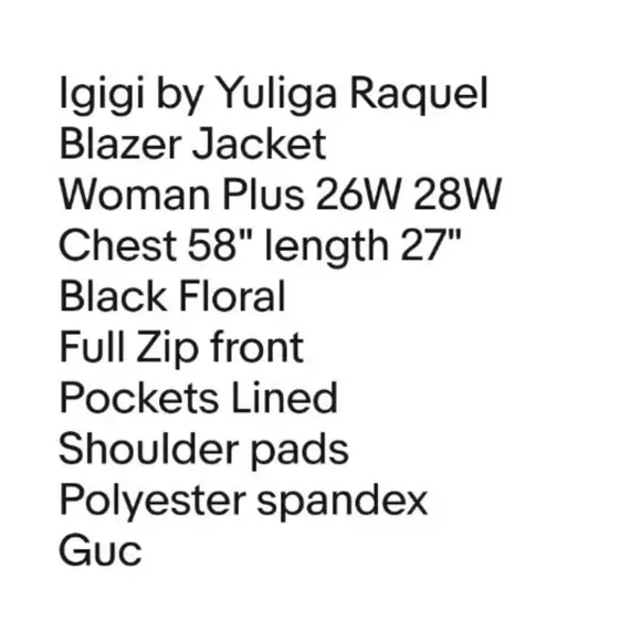 Igigi Yuliya Raquel Tahitian Blazer Jacket Woman Plus 26W 28W 4X 5X Floral Zip
