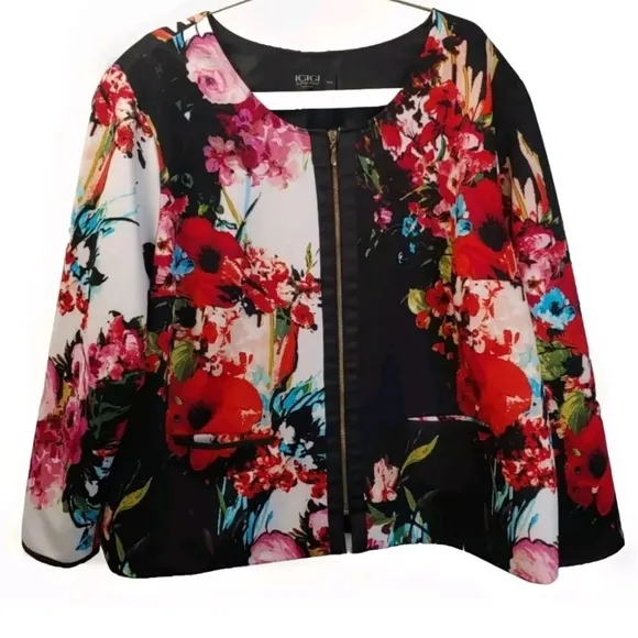 Igigi Yuliya Raquel Tahitian Blazer Jacket Woman Plus 26W 28W 4X 5X Floral Zip