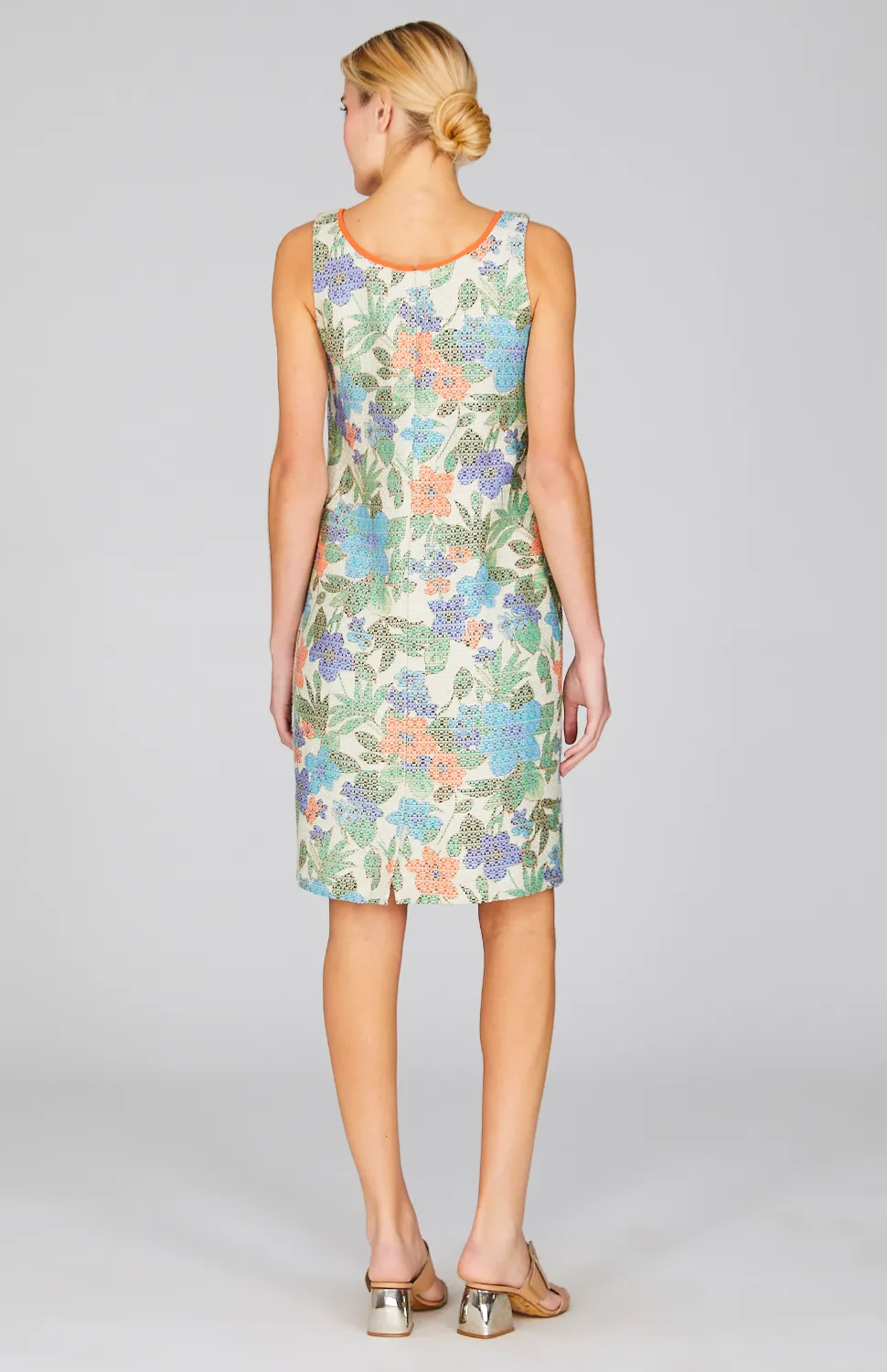 Illustrated Floral Sheath Dress w/ Bias