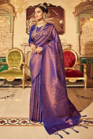 Indigo Blue Soft Kanjivaram Weaving Silk With Copper Zari