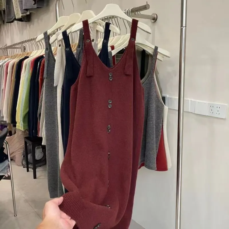 INSTOCK-Large size sweater vest dress long knee-length knitted