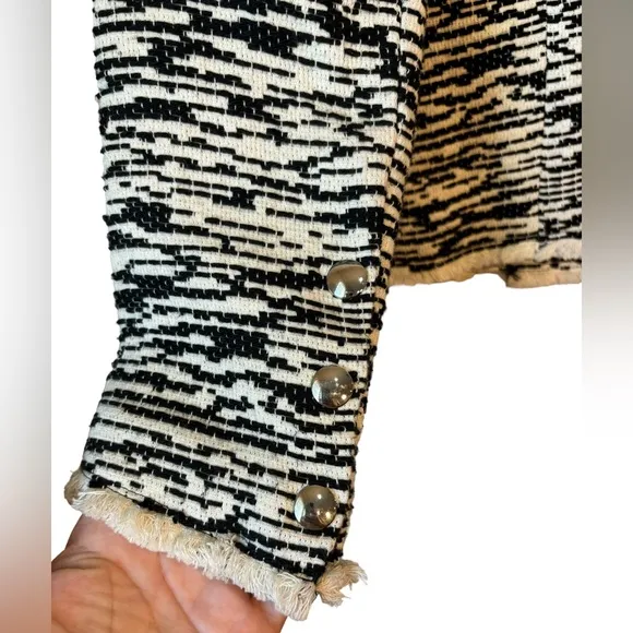 IRO Black/White 'Lizzie' Blazer Jacket Knit Frayed Edge Button-Up Full Zip Sz 38