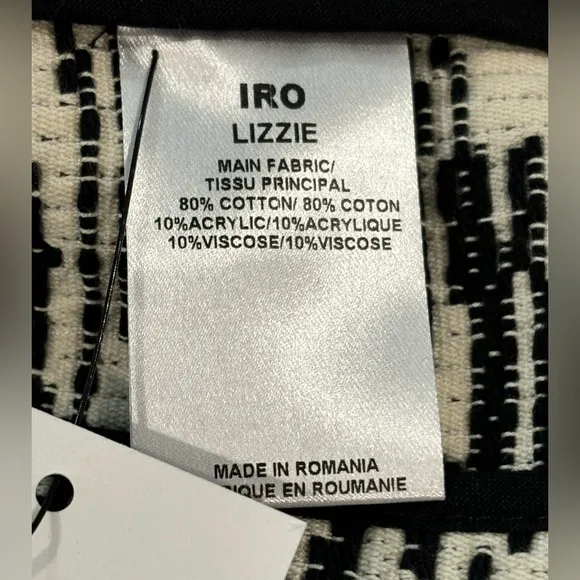 IRO Black/White 'Lizzie' Blazer Jacket Knit Frayed Edge Button-Up Full Zip Sz 38