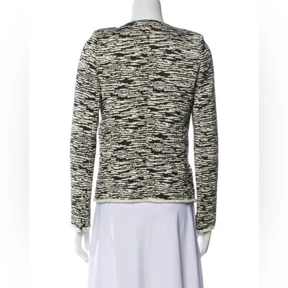 IRO Black/White 'Lizzie' Blazer Jacket Knit Frayed Edge Button-Up Full Zip Sz 38