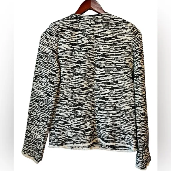 IRO Black/White 'Lizzie' Blazer Jacket Knit Frayed Edge Button-Up Full Zip Sz 38