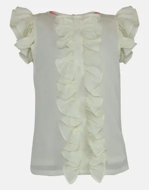 Isla: Cream shimmer ruffle blouse