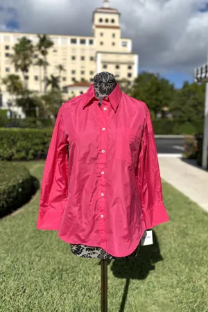 Italian Button Down Blouse in Bright Pink