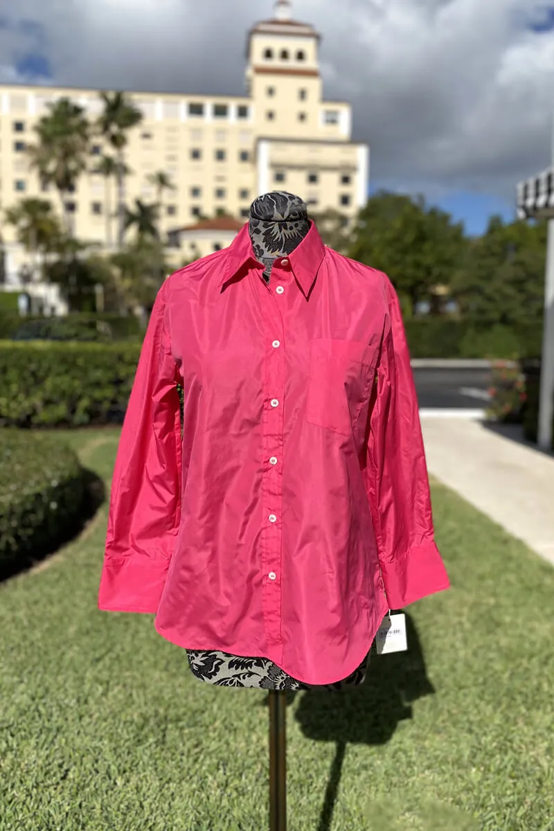 Italian Button Down Blouse in Bright Pink