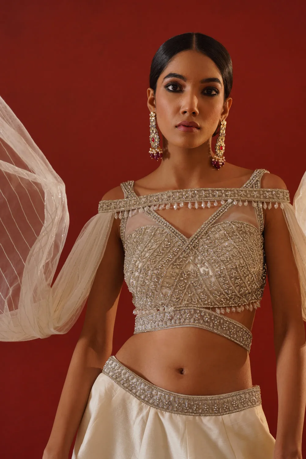 Ivory Dupion Silk Lehenga  Choli Set