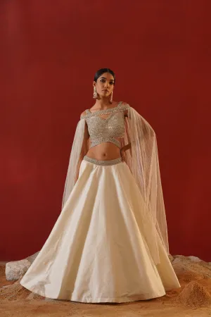 Ivory Dupion Silk Lehenga  Choli Set