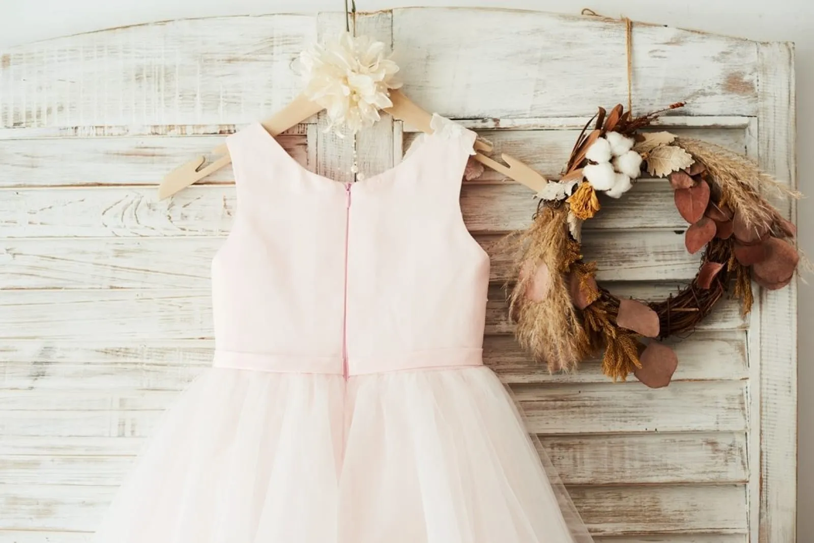 Ivory Lace Tulle Pink Satin Wedding Flower Girl Dress Junior Bridesmaid Dress