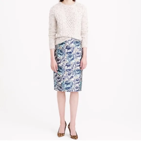 J. Crew collection silk water Lilly floral print pencil skirt