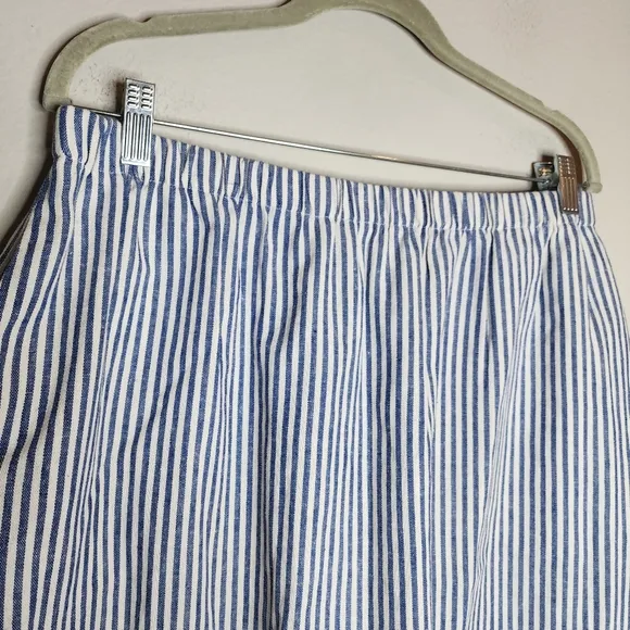 J. Crew Linen Blend Pull On Blue Stripe Knee Length A-line Skirt Size Large