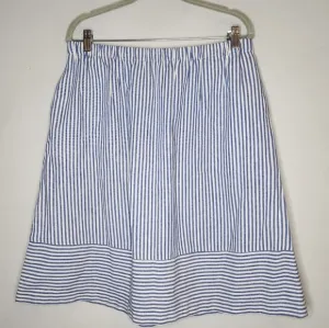 J. Crew Linen Blend Pull On Blue Stripe Knee Length A-line Skirt Size Large