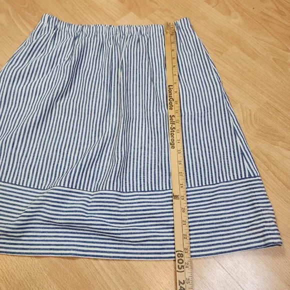 J. Crew Linen Blend Pull On Blue Stripe Knee Length A-line Skirt Size Large