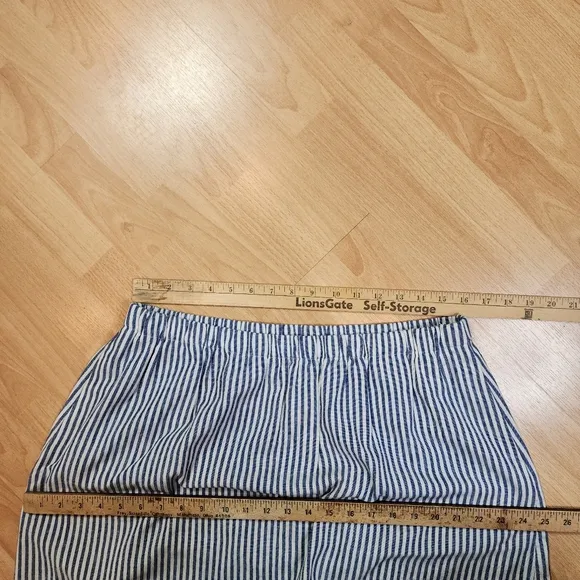 J. Crew Linen Blend Pull On Blue Stripe Knee Length A-line Skirt Size Large