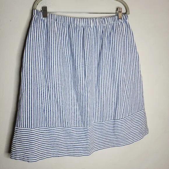 J. Crew Linen Blend Pull On Blue Stripe Knee Length A-line Skirt Size Large