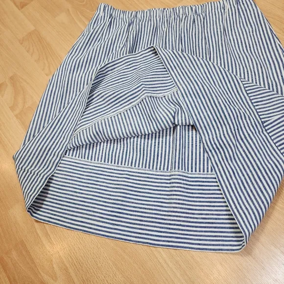 J. Crew Linen Blend Pull On Blue Stripe Knee Length A-line Skirt Size Large