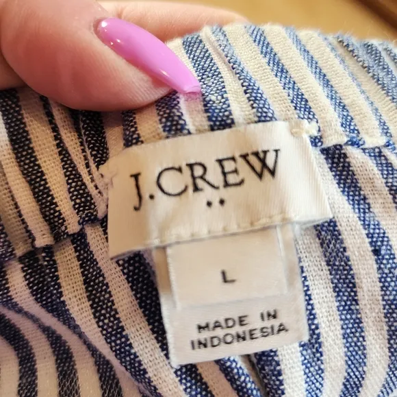 J. Crew Linen Blend Pull On Blue Stripe Knee Length A-line Skirt Size Large
