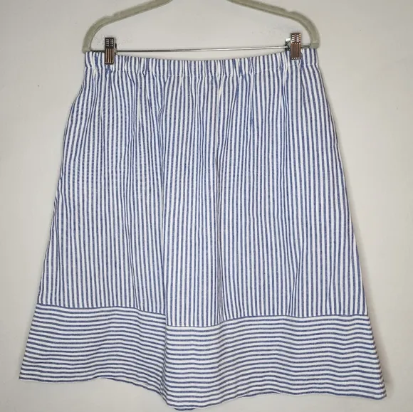 J. Crew Linen Blend Pull On Blue Stripe Knee Length A-line Skirt Size Large