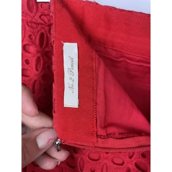 J. Crew Red Eyelet No. 2 Knee Length Back Center Slit Pencil Skirt Size 6