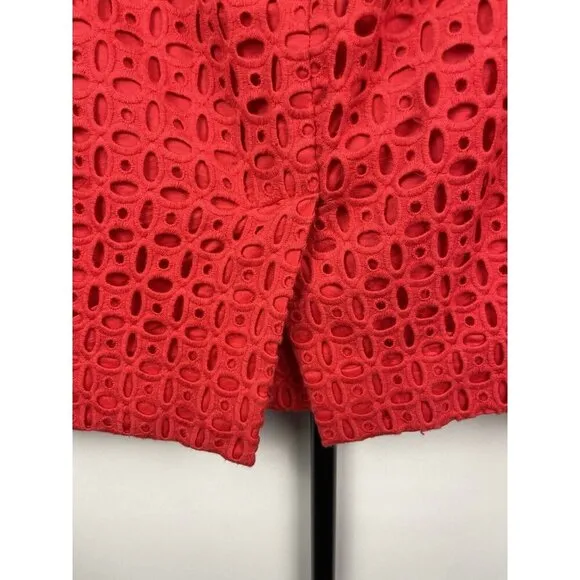 J. Crew Red Eyelet No. 2 Knee Length Back Center Slit Pencil Skirt Size 6