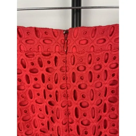 J. Crew Red Eyelet No. 2 Knee Length Back Center Slit Pencil Skirt Size 6