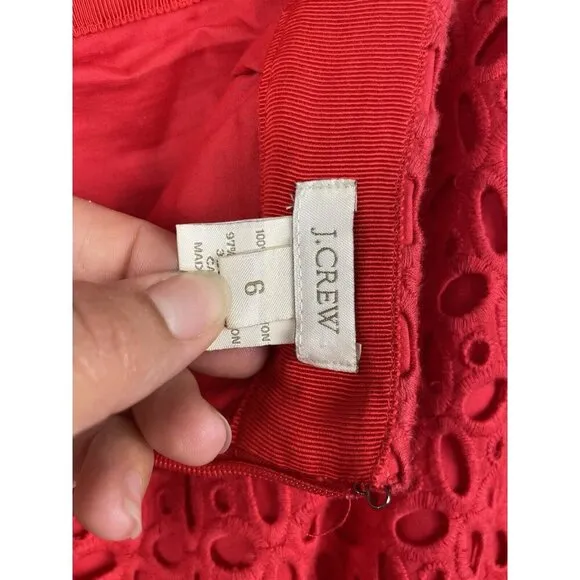 J. Crew Red Eyelet No. 2 Knee Length Back Center Slit Pencil Skirt Size 6