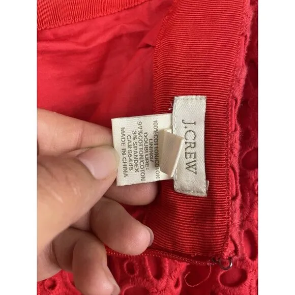 J. Crew Red Eyelet No. 2 Knee Length Back Center Slit Pencil Skirt Size 6